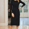 Black Rib Knit Belted Midi Dress -MIDI Clothing Shop web 73 s23dk618bk0001 0009