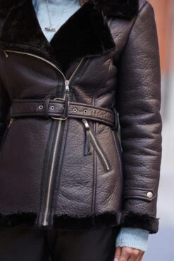 Black Faux Shearling Belted Biker Jacket -MIDI Clothing Shop web 77 a22op004bk0001 s23tk603be0027 481