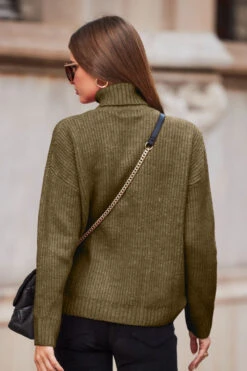 Khaki Green Chevron Roll Neck Ribbed Jumper -MIDI Clothing Shop web 84 a22tk484gn0002 237 rc