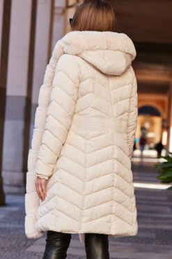 Ecru Faux Fur Edge Detail Padded Coat -MIDI Clothing Shop web 86 s23ow001eu0001 a22fw010bn0003 217