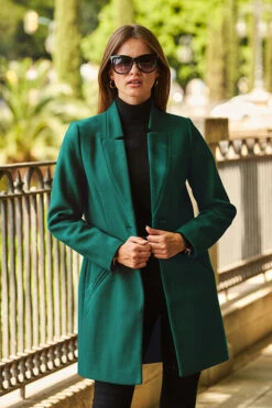 Green Faux Wool Notch Neck Coat -MIDI Clothing Shop web 90 a22ow008gn0037