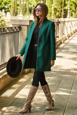 Green Faux Wool Notch Neck Coat