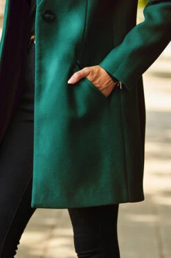 Green Faux Wool Notch Neck Coat -MIDI Clothing Shop web 90 a22ow008gn0037 329