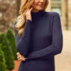 Navy Blue Roll Neck Gold Zip Detail Jumper -MIDI Clothing Shop web a20ow020 70007 rt