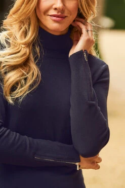 Navy Blue Roll Neck Gold Zip Detail Jumper 10 Navy Blue Roll Neck Gold Zip Detail Jumper -MIDI Clothing Shop web a20ow020 70015 navy rt