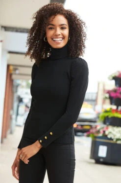 Black Gathered Sleeve Button Detail Jumper -MIDI Clothing Shop web a20tk008 5772222