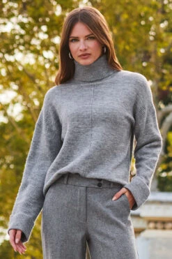 Grey Marl Folded Cuff Jumper