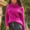 Magenta Roll Neck Super Soft Knitted Jumper -MIDI Clothing Shop web crop 2309 s21tk375pk0015 a23bl002bk0001 23 062