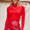 Bright Red High Neck Rib Jumper -MIDI Clothing Shop web crop top 22 aow07rd000122 5