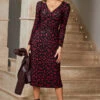 Black & Pink Fleck Print Plisse Twist Front Jersey Dress