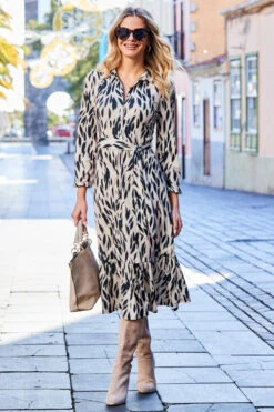 Animal Print Ruffle Hem Midi Shirt Jersey Dress -MIDI Clothing Shop web rt 04 s23dj089bran01 015