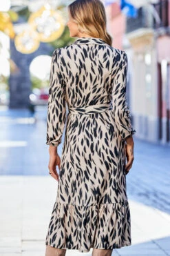 Animal Print Ruffle Hem Midi Shirt Jersey Dress -MIDI Clothing Shop web rt 04 s23dj089bran01 244