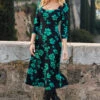 Black & Green Floral Print Sweetheart Neckline Midi Jersey Dress -MIDI Clothing Shop web rt 26 s22dj010bkfl01 087