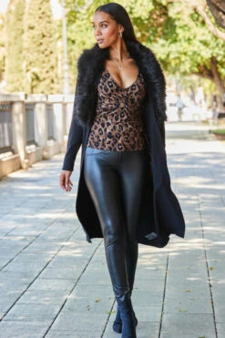 Black Longline Cardigan With Faux Fur Trim -MIDI Clothing Shop web rt 30 s21tj050blan01 061 2