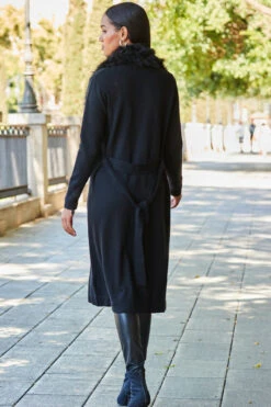 Black Longline Cardigan With Faux Fur Trim -MIDI Clothing Shop web rt 30 s21tj050blan01 162