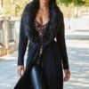 Black Longline Cardigan With Faux Fur Trim