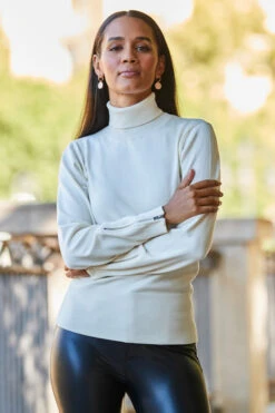 Cream Roll Neck Zip Detail Jumper