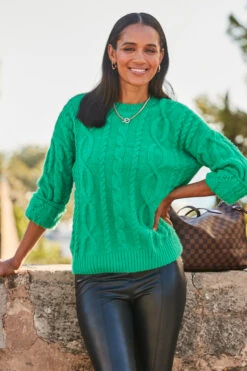 Jade Green Supersoft Cable Knit Jumper -MIDI Clothing Shop web rt 38 a22tv001bk0001 182