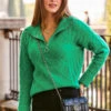 Jade Green Half Zip Cable Knit Jumper -MIDI Clothing Shop web rt 47 s23tk701gn0037 067
