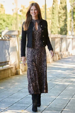 Brown & Black Fleck Print Keyhole Detail Midi Jersey Dress -MIDI Clothing Shop web rt 58 a22dj040brmm01 022 1