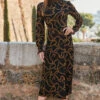 Black & Gold Chain Print High Neck Jersey Dress -MIDI Clothing Shop web rt 59 a22dj050bkcv01 006