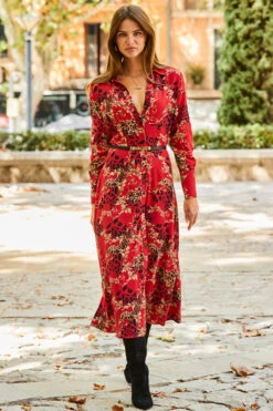 Red Multi Print Midi Shirt Dress -MIDI Clothing Shop web rt 71 a21dw038rd0017 109