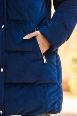 Navy Blue Luxe Velvet Padded Coat -MIDI Clothing Shop web rt 77 a22ow004be0003 223