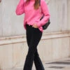 Bright Pink Chevron Roll Neck Ribbed Jumper
