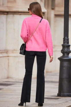 Bright Pink Chevron Roll Neck Ribbed Jumper -MIDI Clothing Shop web rt 84 a22tk484pk0008 205