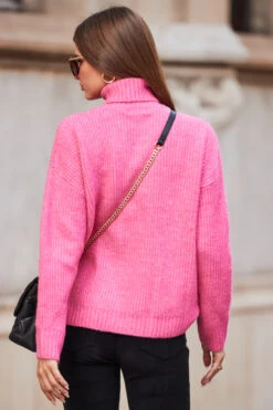 Bright Pink Chevron Roll Neck Ribbed Jumper -MIDI Clothing Shop web rt 84 a22tk484pk0008 237