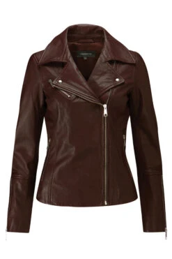 Chocolate Brown Leather Biker Jacket -MIDI Clothing Shop web rt choc sa17or02 burgundy leather bicker jacket burgundy2