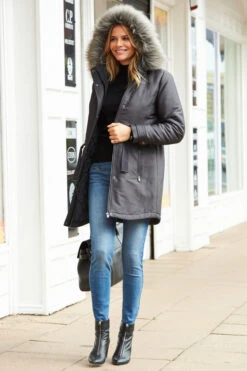 Grey Luxe Faux Fur Hooded Parka Coat -MIDI Clothing Shop web s20ow008 573993