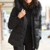Black Faux Fur Trim Luxe Padded Coat -MIDI Clothing Shop web s20ow012 5758515