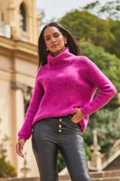 Magenta Roll Neck Super Soft Knitted Jumper -MIDI Clothing Shop web s21tk375pk0015 a23bl002bk0001 23 025