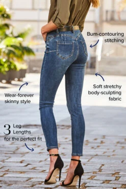 Mid Blue Sculpting Skinny Jeans -MIDI Clothing Shop web sculpt arrows